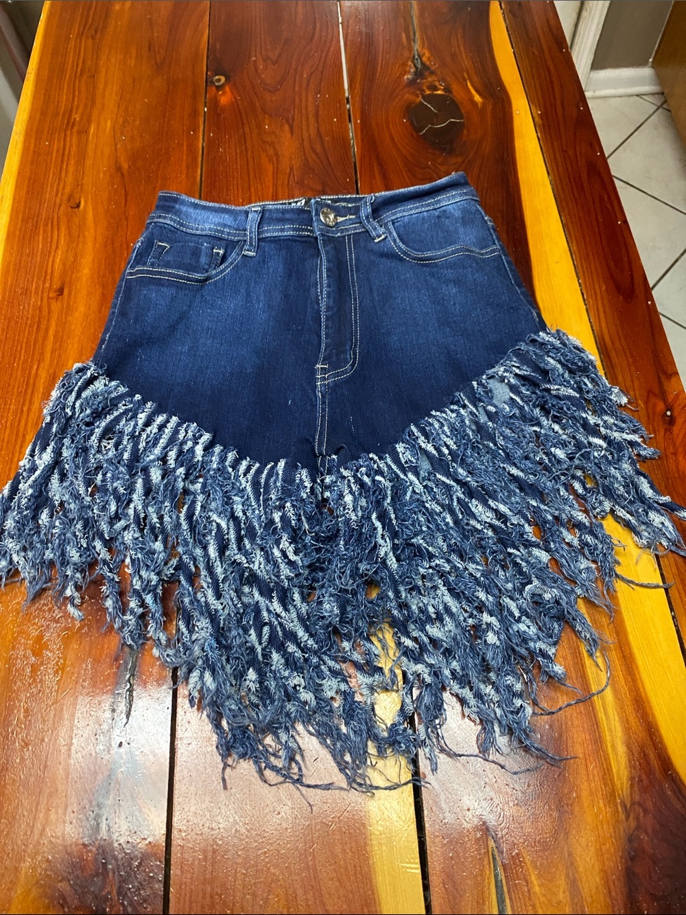 JC & JQ Fringed Denim Mini Skirt - Dark Blue